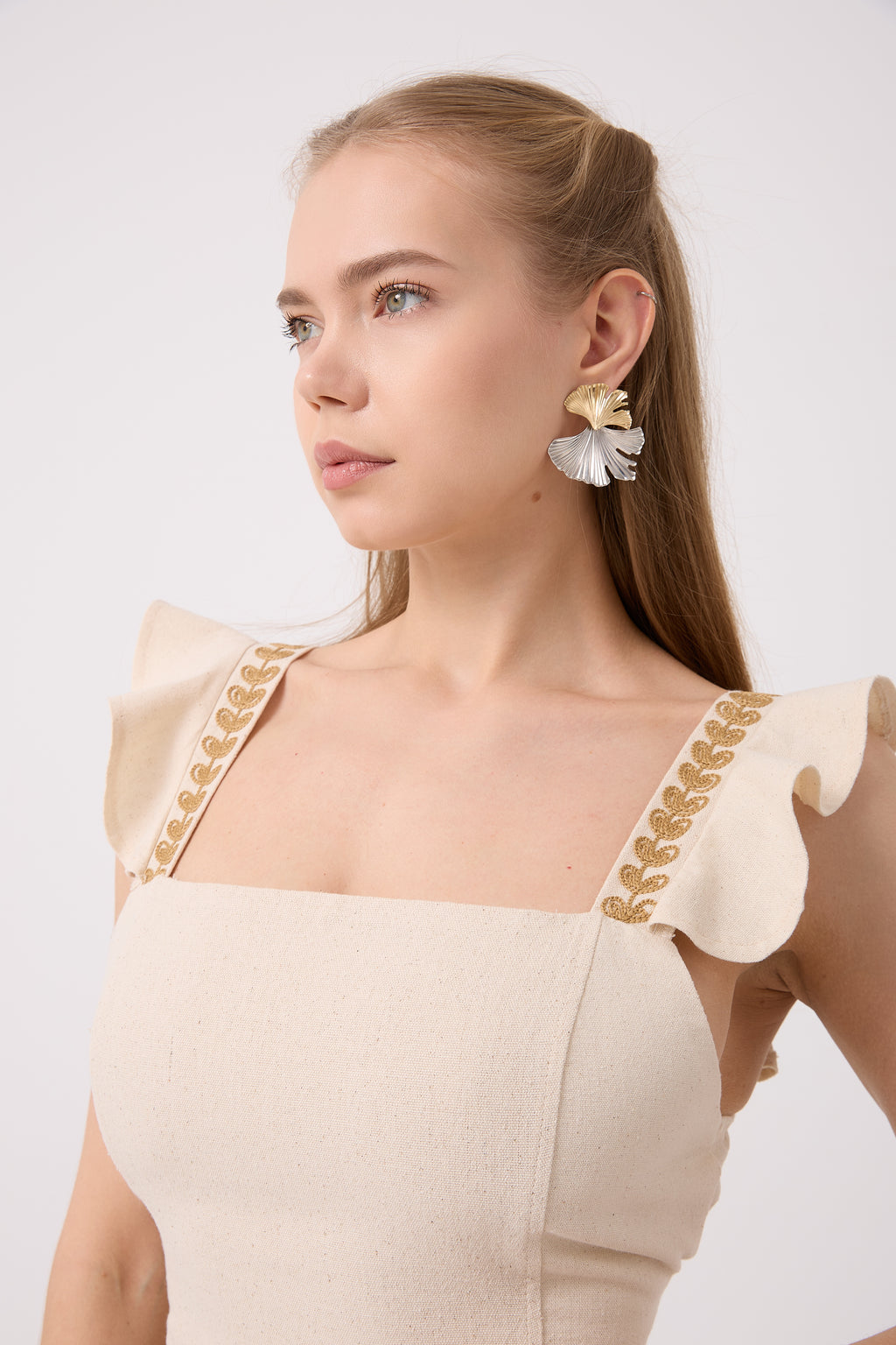 Askıları Buğday Nakışlı Keten Crop