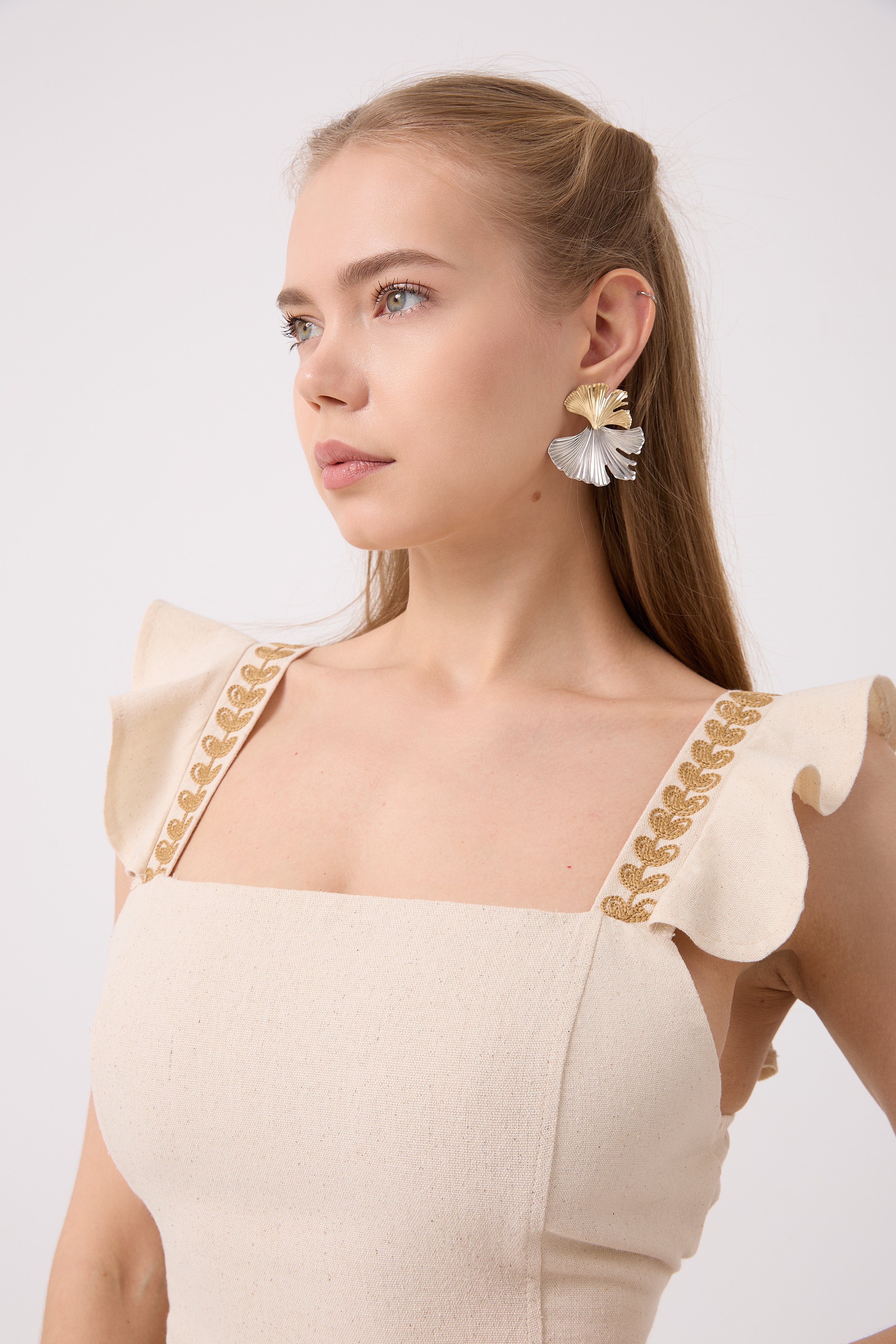 Askıları Buğday Nakışlı Keten Crop