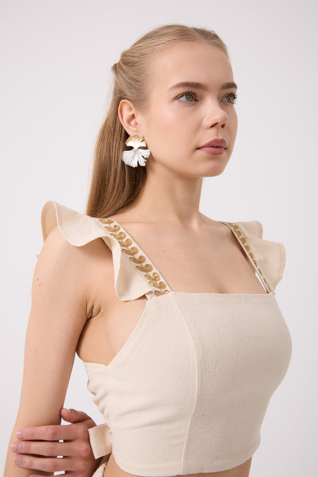 Askıları Buğday Nakışlı Keten Crop