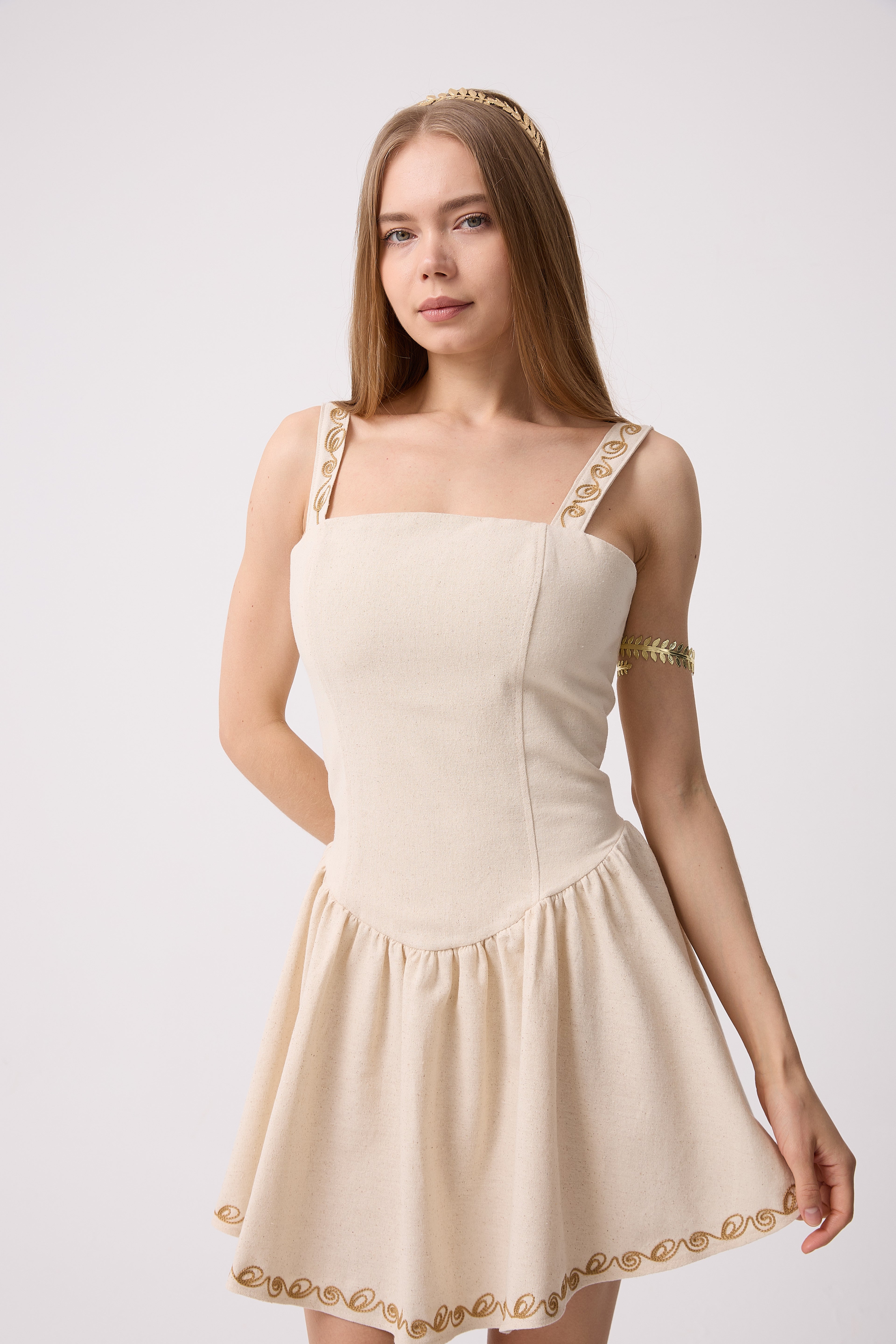 Helios Nakışlı Mini Elbise