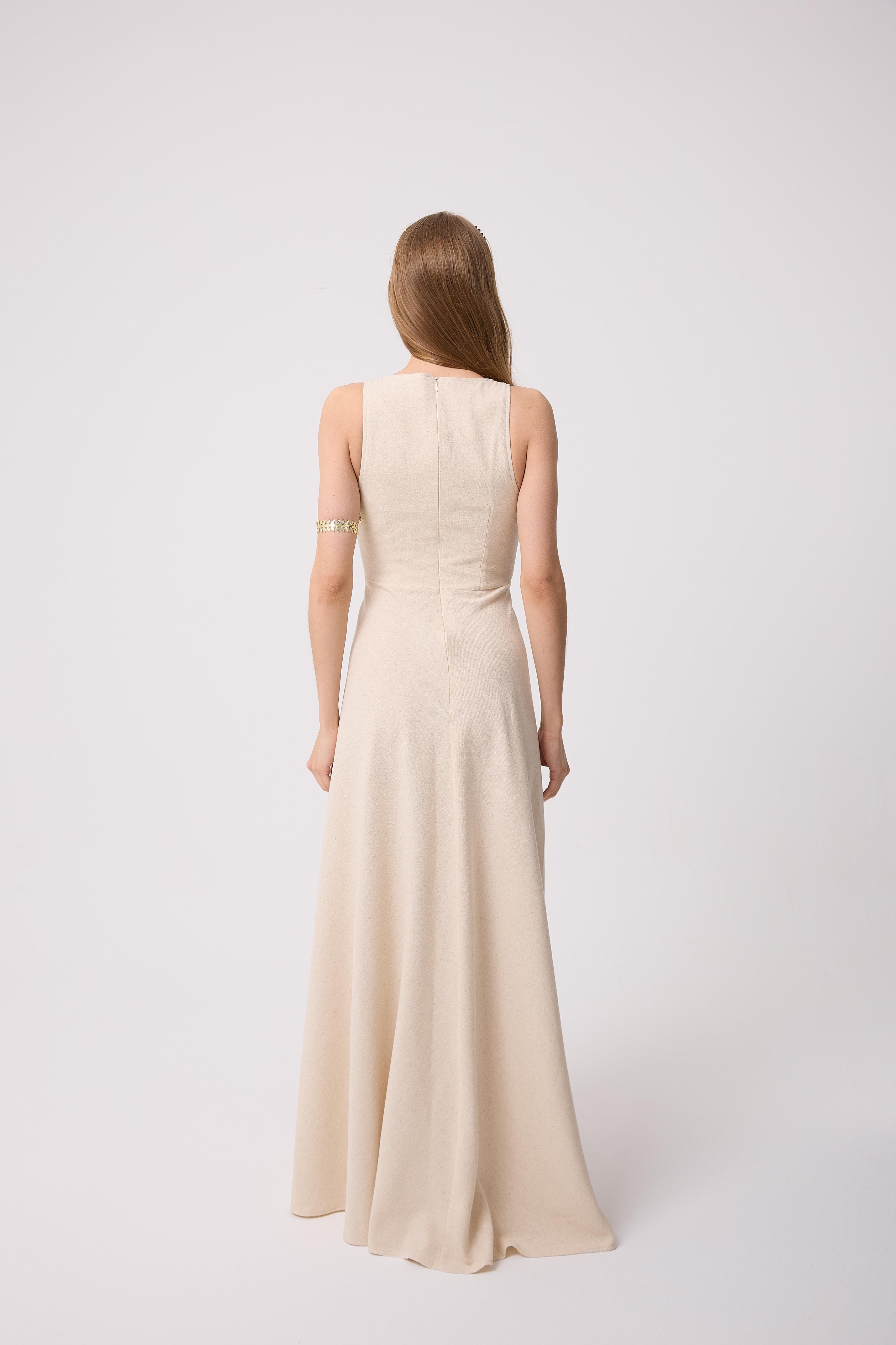 Wheat Embroidered V-Neck Long Dress
