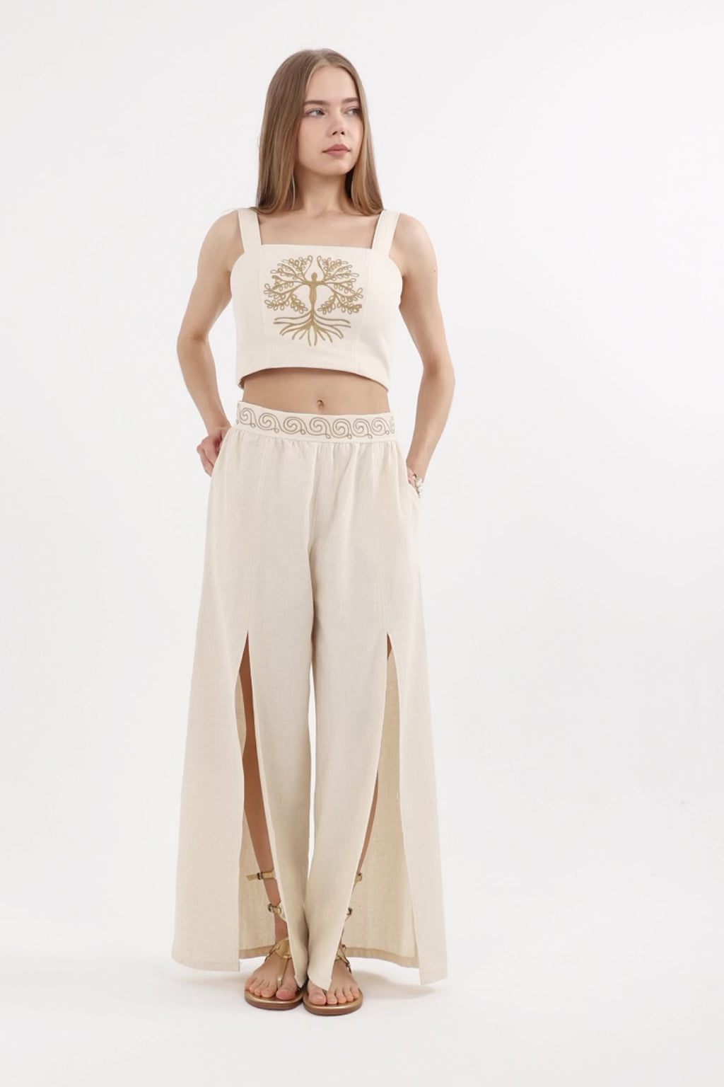 Crop with Tree of Life Embroidery